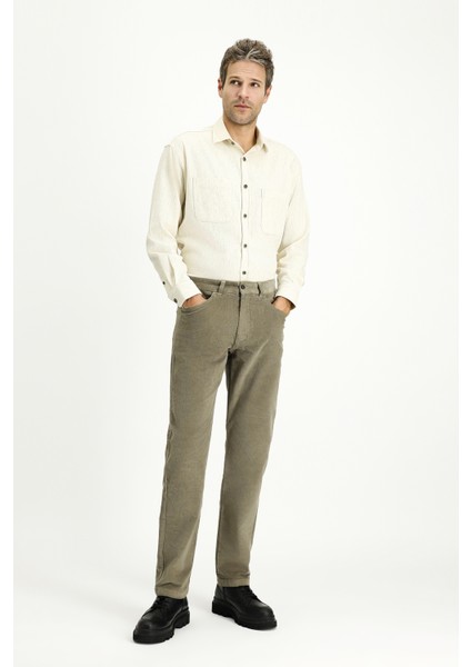 Regular Fit Likralı Kadife Pantolon