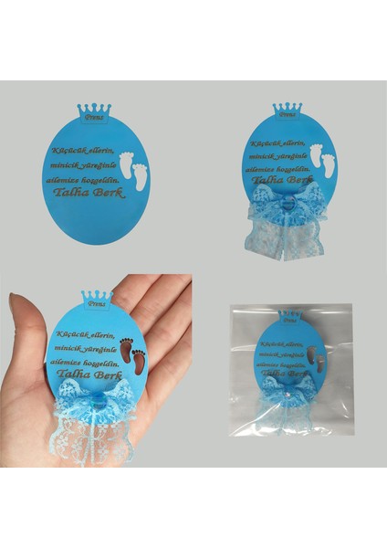 Teknoloji Bebek Yeni Doğan Mevlüt Sünnet Düğün Nişan Kına Hediyelik Taç ve Ayak Desenli Süslü Magnet 25 Adet