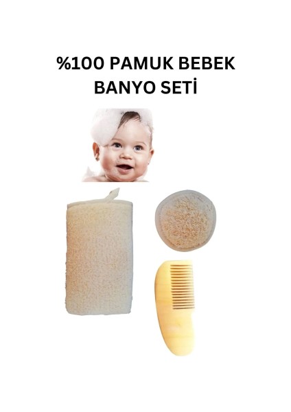 %100 Doğal Pamuk Bebek Banyo Lifi, Doğal Pamuklu Bebek Yüz Lifi, Bebek Limon Ağacı Ahşap Tarak Set