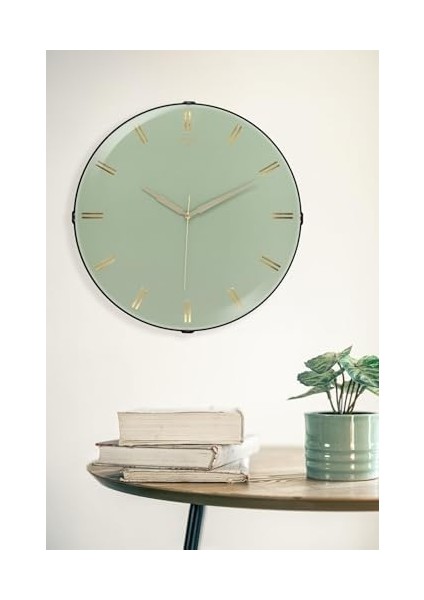 Exclucive Compass Serisi Bombeli Klasik Kadranlı Ev ve Ofis Duvar Saati 35 cm Mint Yeşili