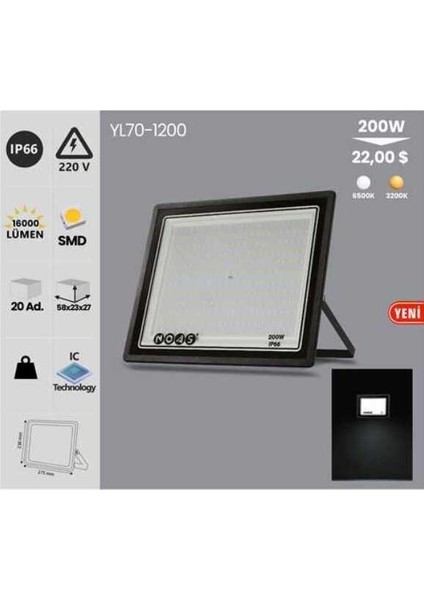 200W LED Projektör Beyaz
