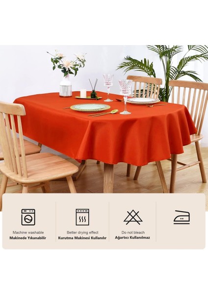 Sıvı Geçirmez Dertsiz Oval Masa Örtüsü Kiremit + 6 Peçete