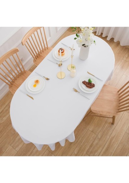 Sıvı Geçirmez Dertsiz Oval Masa Örtüsü Beyaz + 6 Peçete fiyatları