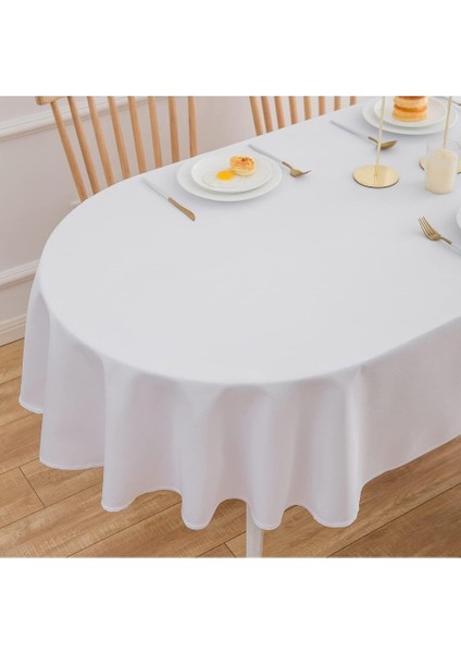 Sıvı Geçirmez Dertsiz Oval Masa Örtüsü Beyaz + 6 Peçete modelleri