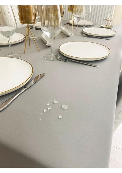 Sıvı Geçirmez Dertsiz Oval Masa Örtüsü Gri + 6 Peçete modelleri