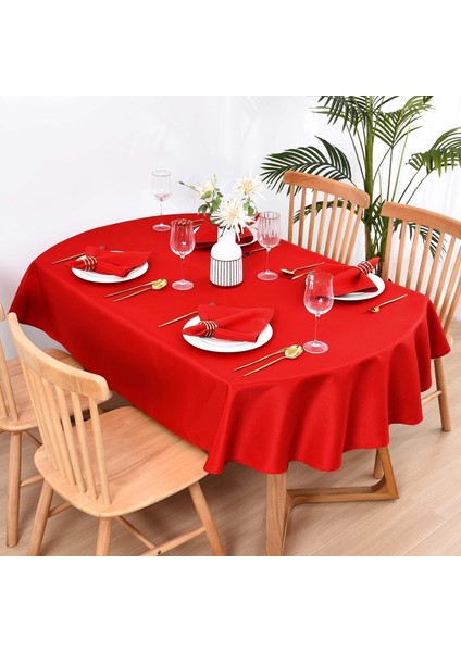 Sıvı Geçirmez Dertsiz Oval Masa Örtüsü Kırmızı + 6 Peçete modelleri