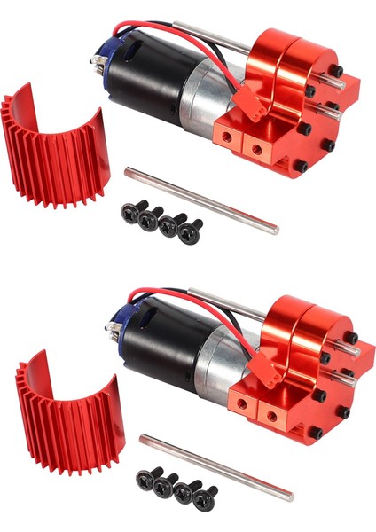 2x 370 Fırçalı Motor+Alaşımlı Isı Emici Seti, Çelik Dişlili, C14 C24 B14 B24 B16 B36, Kırmızı (Yurt Dışından)