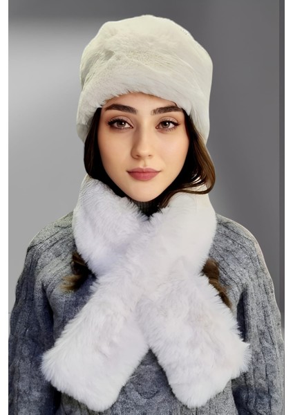 Kadın Vegan Kürk Kalpak-Atkı Set