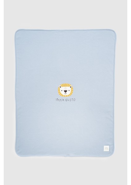 Organik Pamuk Çift Katlı Aslan Desenli Mavi Bebek Battaniyesi fiyatları