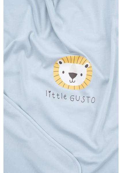 Organik Pamuk Çift Katlı Aslan Desenli Mavi Bebek Battaniyesi modelleri