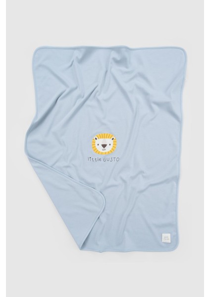 Organik Pamuk Çift Katlı Aslan Desenli Mavi Bebek Battaniyesi fırsatları
