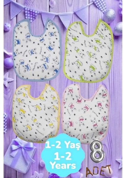 Bebek Cotton Arkası Muşambalı Su Geçirmez Renkli Mama Önlüğü 8'li Set 1-2 Yaş