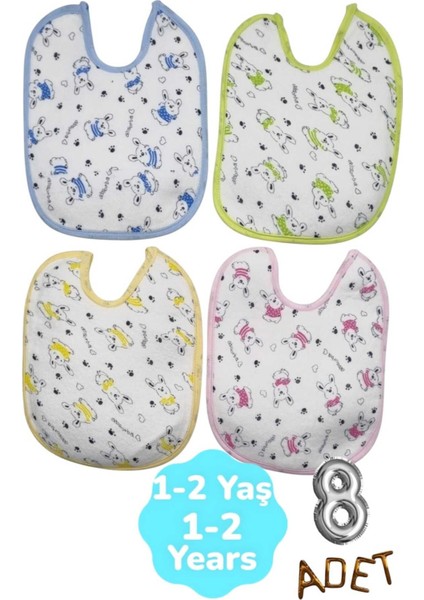 Bebek Cotton Arkası Muşambalı Su Geçirmez Renkli Mama Önlüğü 8'li Set 1-2 Yaş indirimleri