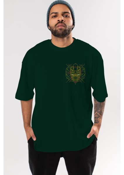 Iron Man 1 Ön Sol Baskılı Oversize T-Shirt Erkek Kadın Unisex Pamuk Bisiklet Yaka Tişort