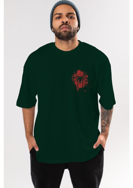 Spiderman (10) Ön Sol Baskılı Oversize T-Shirt Erkek Kadın Unisex Pamuk Bisiklet Yaka Tişort