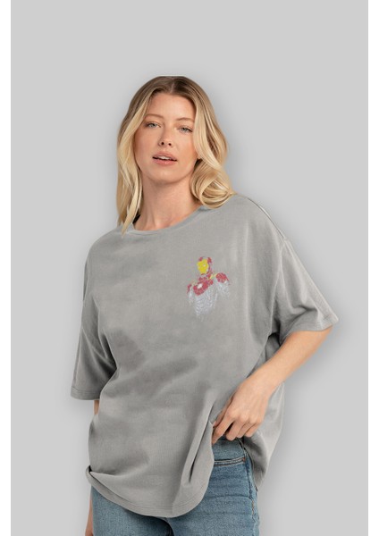 Iron Man (2) Ön Sol Baskılı Oversize T-Shirt Erkek Kadın Unisex Pamuk Bisiklet Yaka Tişort