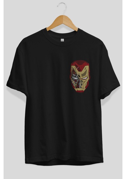 Iron Man (7) Ön Sol Baskılı Oversize T-Shirt Erkek Kadın Unisex %100 Pamuk Bisiklet Yaka Tişort