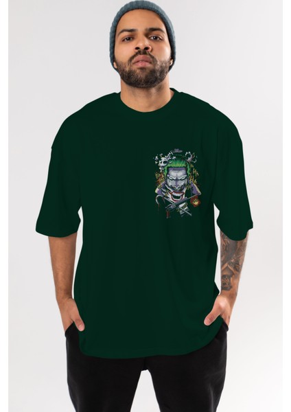 Joker Ön Sol Baskılı Oversize T-Shirt Erkek Kadın Unisex Pamuk Bisiklet Yaka Tişort