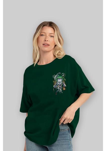Joker Ön Sol Baskılı Oversize T-Shirt Erkek Kadın Unisex Pamuk Bisiklet Yaka Tişort