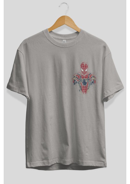 Spiderman (9) Ön Sol Baskılı Oversize T-Shirt Erkek Kadın Unisex Pamuk Bisiklet Yaka Tişort