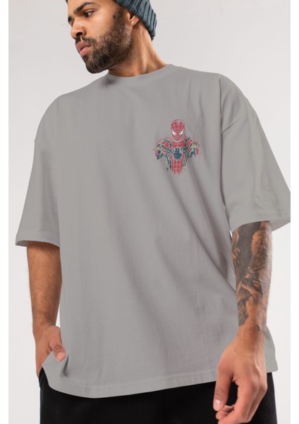 Spiderman (9) Ön Sol Baskılı Oversize T-Shirt Erkek Kadın Unisex Pamuk Bisiklet Yaka Tişort