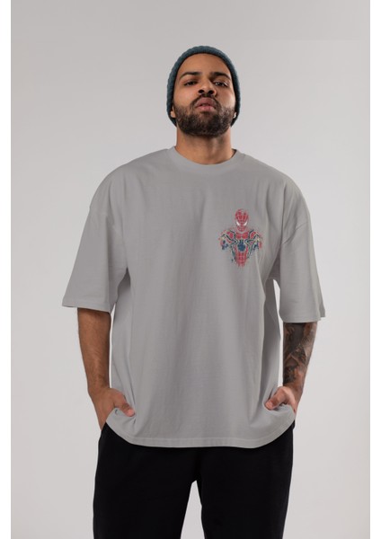 Spiderman (9) Ön Sol Baskılı Oversize T-Shirt Erkek Kadın Unisex Pamuk Bisiklet Yaka Tişort