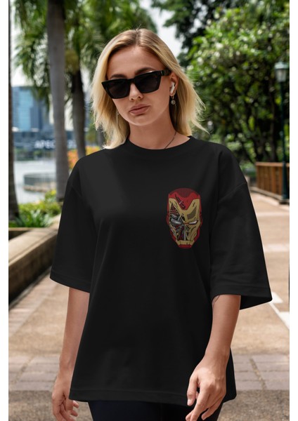Iron Man (7) Ön Sol Baskılı Oversize T-Shirt Erkek Kadın Unisex %100 Pamuk Bisiklet Yaka Tişort