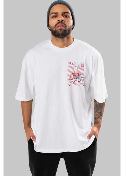 Squid Game (2) Ön Sol Baskılı Oversize T-Shirt Erkek Kadın Unisex %100 Pamuk Bisiklet Yaka Tişort