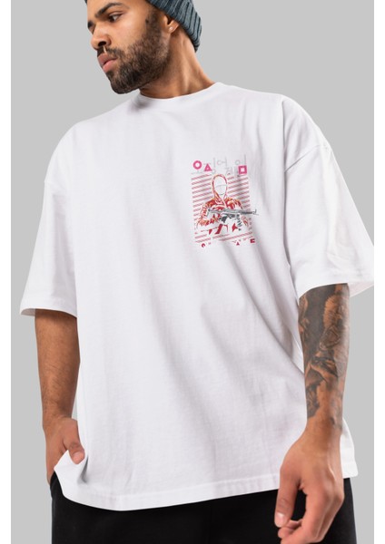 Squid Game (2) Ön Sol Baskılı Oversize T-Shirt Erkek Kadın Unisex %100 Pamuk Bisiklet Yaka Tişort