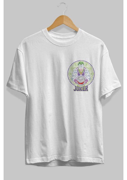 Joker Gym Ön Sol Baskılı Oversize T-Shirt Erkek Kadın Unisex %100 Pamuk Bisiklet Yaka Tişort