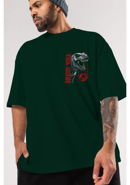 Jurassic Park (2) Ön Sol Baskılı Oversize T-Shirt Erkek Kadın Unisex Pamuk Bisiklet Yaka Tişort modelleri