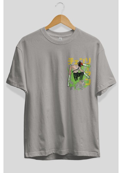 Chaınsawman Denjı Ön Sol Baskılı Oversize T-Shirt Erkek Kadın Unisex Pamuk Bisiklet Yaka Tişort fiyatları