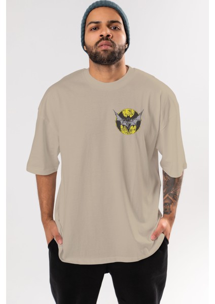 Batman 5 Ön Sol Baskılı Oversize T-Shirt Erkek Kadın Unisex Pamuk Bisiklet Yaka Tişort