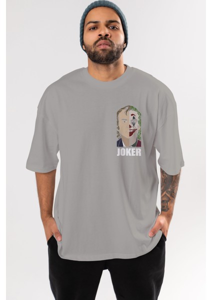Joker (8) Ön Sol Baskılı Oversize T-Shirt Erkek Kadın Unisex Pamuk Bisiklet Yaka Tişort