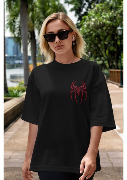 Spiderman (1) Ön Sol Baskılı Oversize T-Shirt Erkek Kadın Unisex %100 Pamuk Bisiklet Yaka Tişort indirimleri