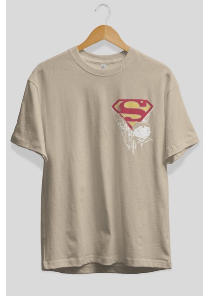 Superman Ön Sol Baskılı Oversize T-Shirt Erkek Kadın Unisex Pamuk Bisiklet Yaka Tişort fiyatları
