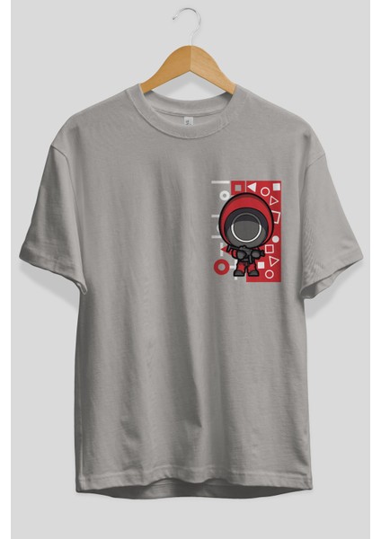 Squid Game (4) Ön Sol Baskılı Oversize T-Shirt Erkek Kadın Unisex Pamuk Bisiklet Yaka Tişort