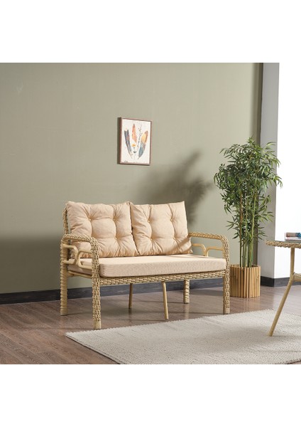 Rio Rattan Bahçe Balkon Oturma Takımı 2+1+1+Camlı Masa Cappuccino