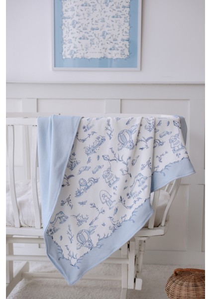 Çift Taraflı Bebek Battaniyesi - Toile De Jouy / Mavi