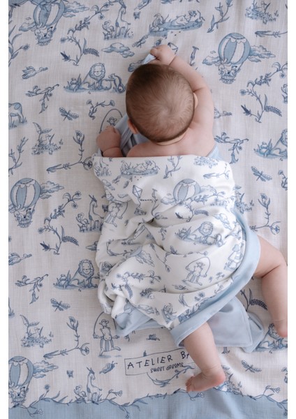 Çift Taraflı Bebek Battaniyesi - Toile De Jouy / Mavi modelleri
