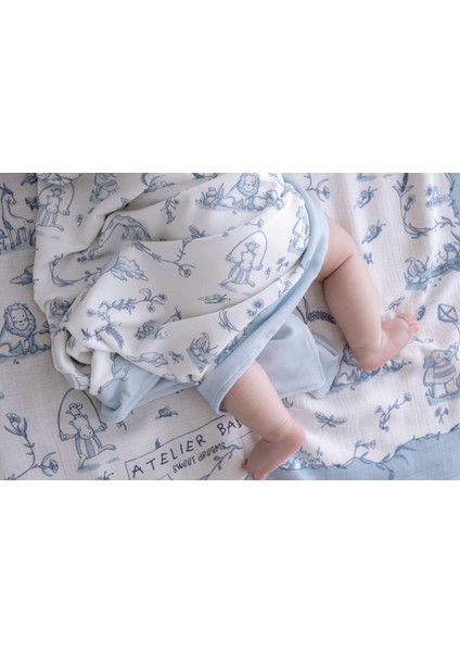Çift Taraflı Bebek Battaniyesi - Toile De Jouy / Mavi fırsatları