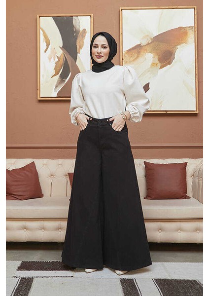 1162-PARÇA Boyalı Denim Pantolon Siyah