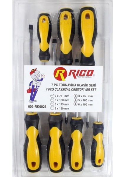 Rıco 003-RK0026 7li Klasik Tornavida Seti (4 Düz -3 Yıldız)