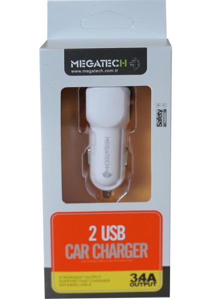 T05 2Usb 3.4A Beyaz Araç Çakmaklık Şarj Cihazı