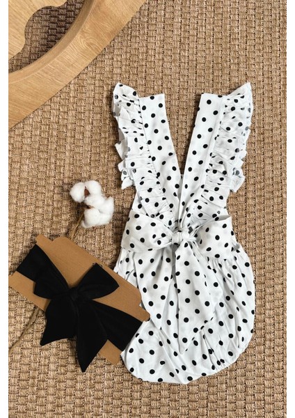 Kız Bebek Bliss Pamuklu Puantiyeli Salopet Bandana Takım