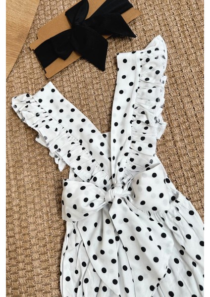 Kız Bebek Bliss Pamuklu Puantiyeli Salopet Bandana Takım fiyatları