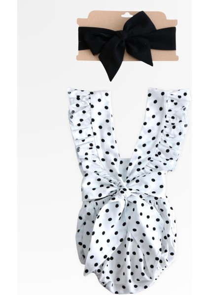 Kız Bebek Bliss Pamuklu Puantiyeli Salopet Bandana Takım indirimleri