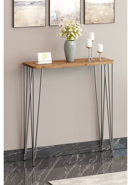 100 cm Atlantik Çam Dresuar Kahve Köşesi Konsol Modern Raf Metal Boru Gümüş Ayaklı modelleri