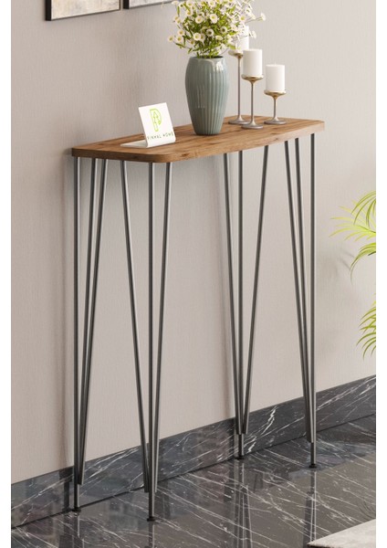 100 cm Atlantik Çam Dresuar Kahve Köşesi Konsol Modern Raf Metal Boru Gümüş Ayaklı fırsatları