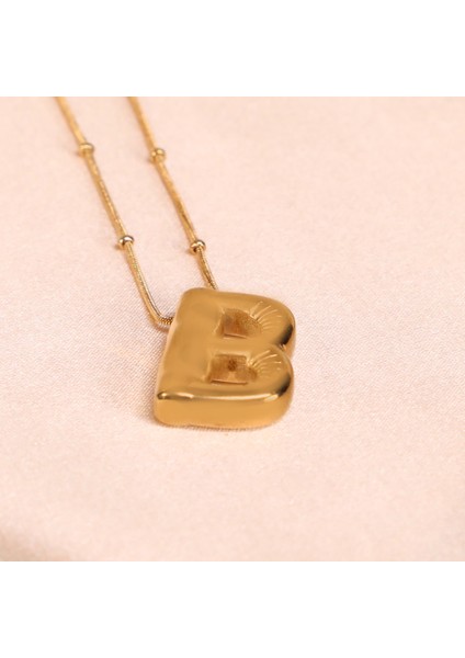 Çelik Kadın Kolye, Gold Renk Harf Kolye, Boncuk Detaylı, NO:191A fiyatları